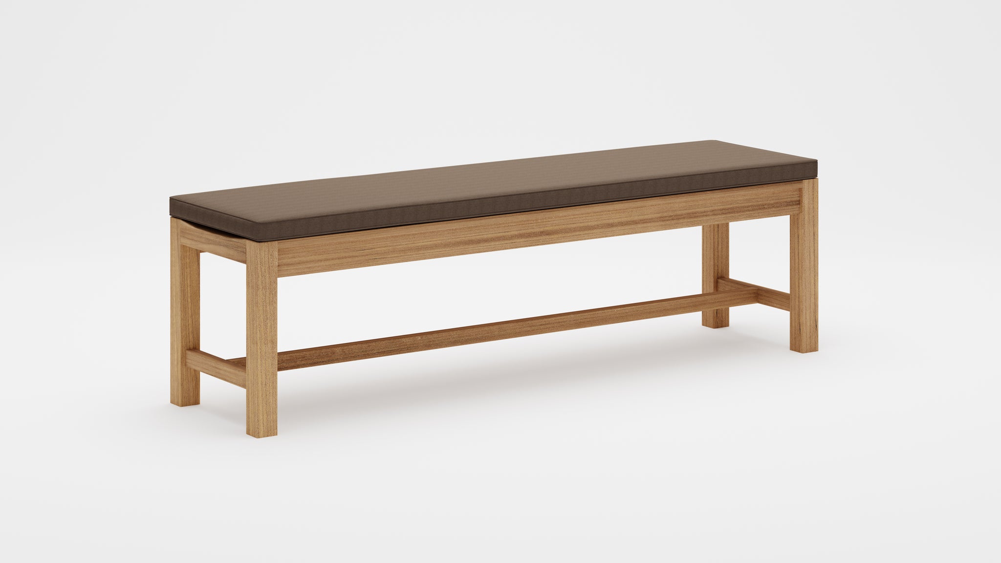 Backless Teak Bench with Taupe Cushion