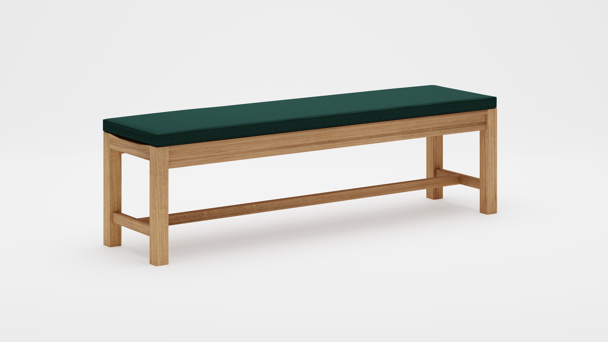 Backless Teak Bench 170cm with green cushion