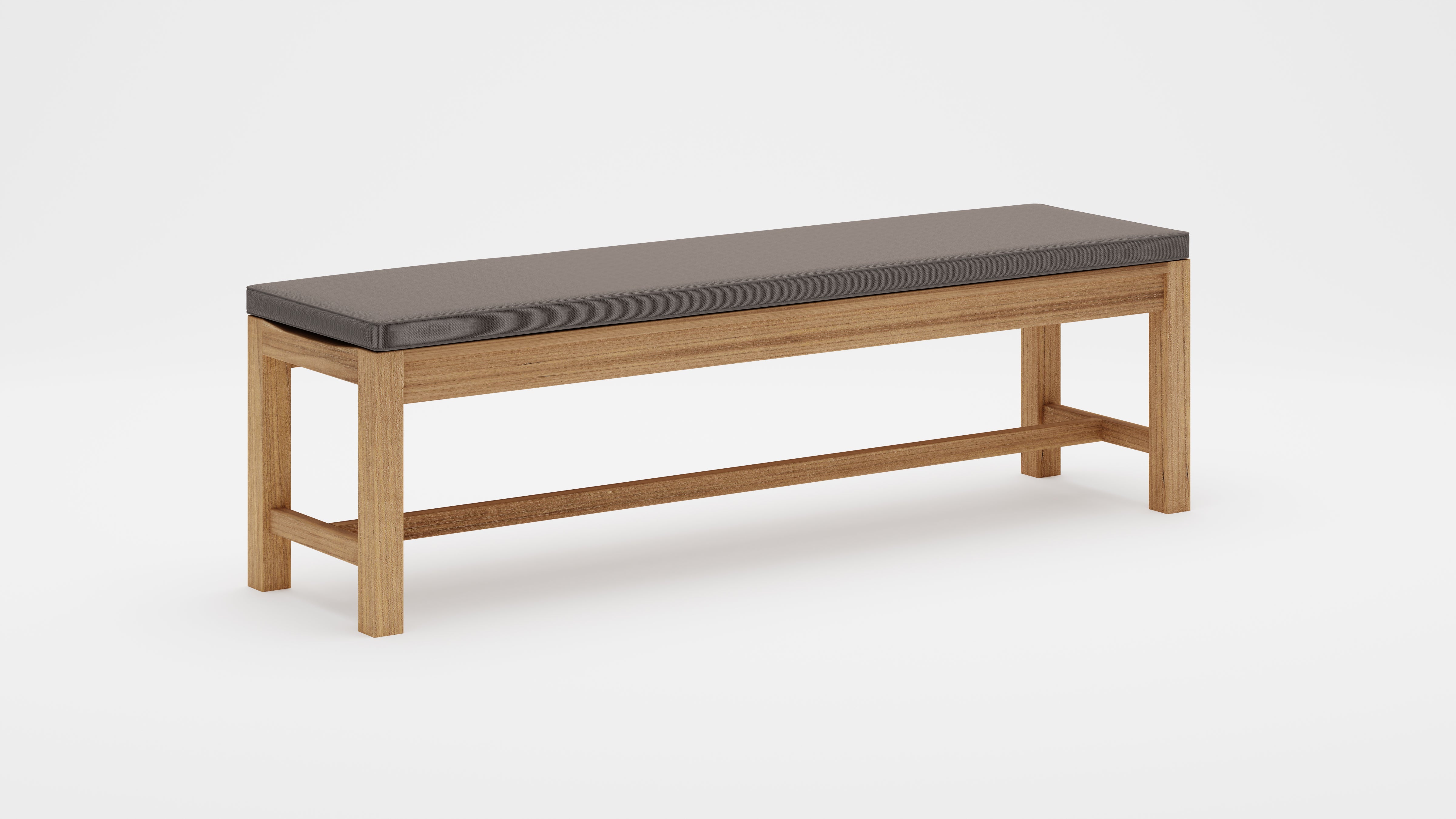 Backless Teak Bench with Light Grey Cushion