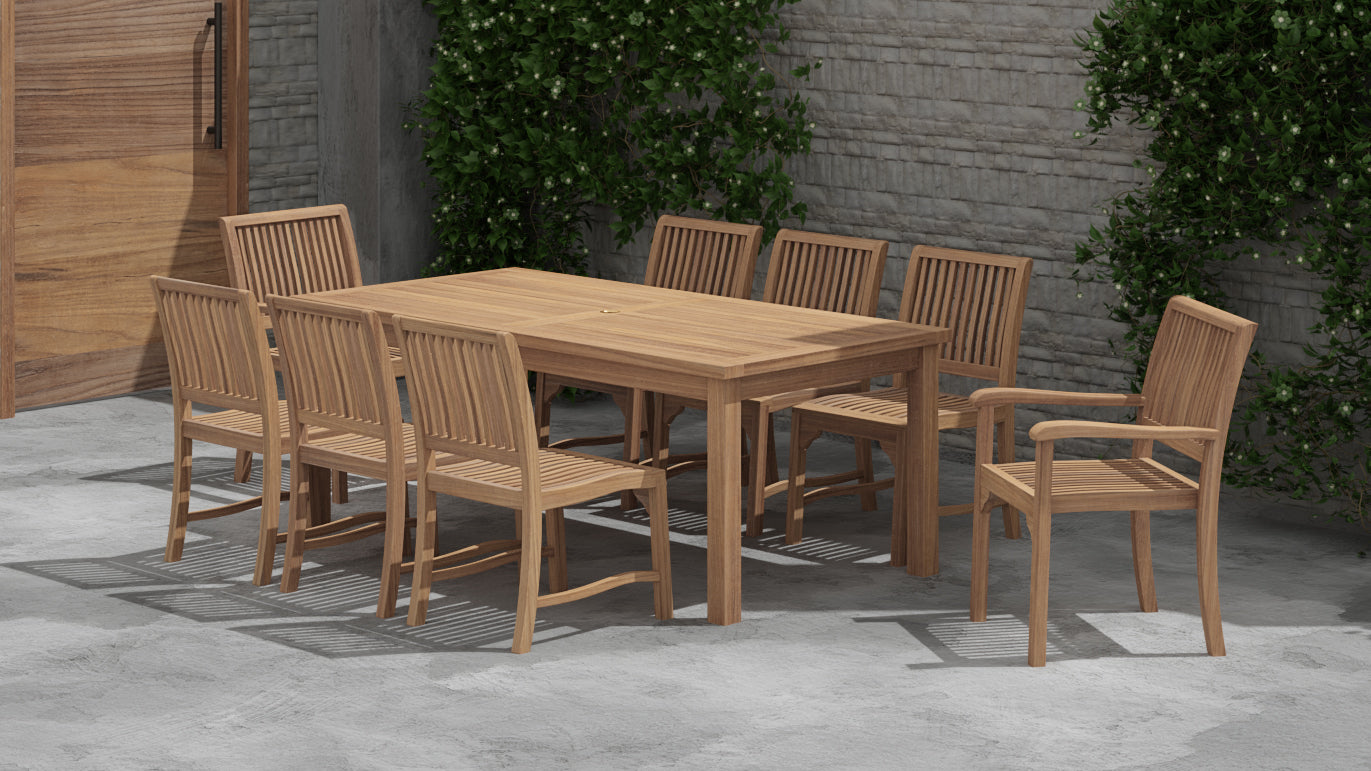 Fixed Rectangular Teak Table with Guildford Teak Dining Chairs