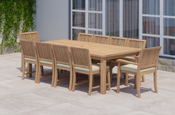 Rectangular Fixed Teak Dining Table with 10 Guildford Teak Chairs