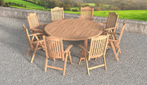 Teak Round fixed dining table and chair set top view
